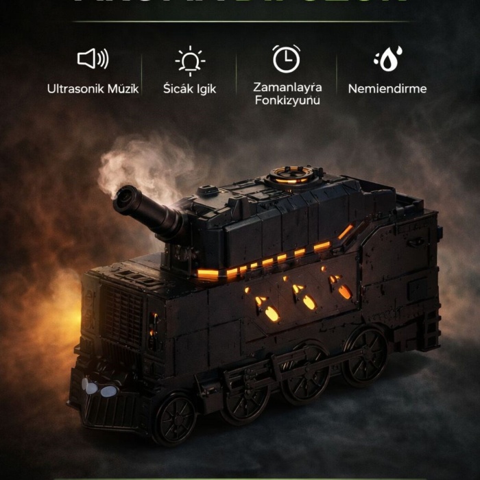 ® Yeni Ürün Buhar Efektli Zırhlı Tren Tasarımlı Aromaterapi Hava NemlendiriciLED Işıklı, Sessiz ve USB Şarjlı